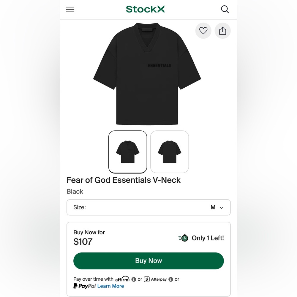 Fear of God Essentials Jet Black V-Neck T-Shirt